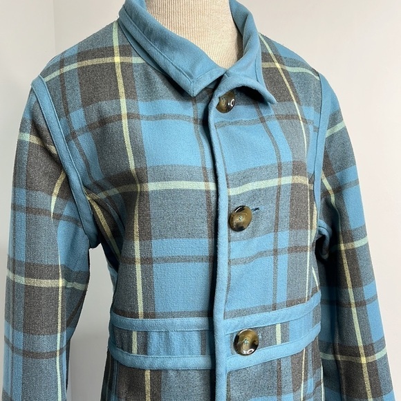 Vtg Plaid Reversible Women's Medium Trench Coat Robin Egg Blue Rockabilly Retro - Picture 1 of 15